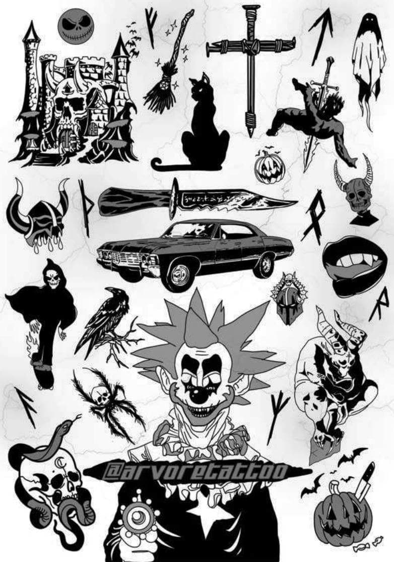 Blackwork Flash Tattoo Design Sheets - Design 1