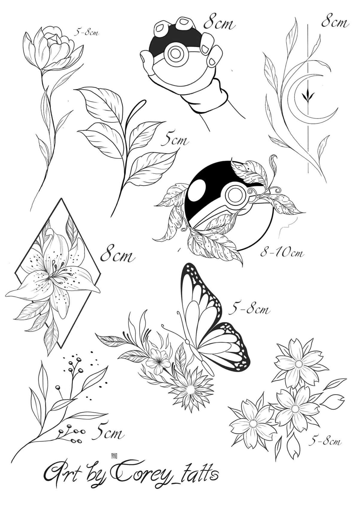 Linework Flash Tattoo Design Sheets - Design 21