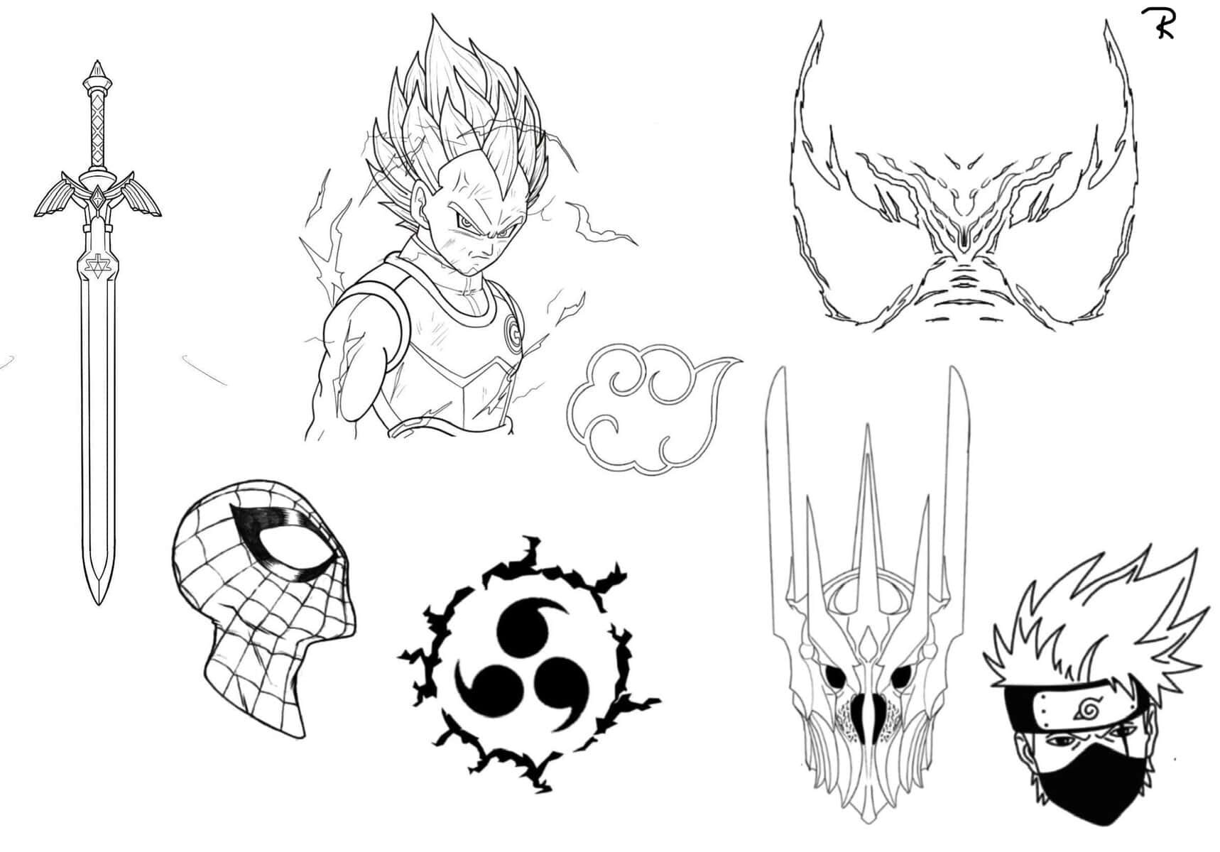 Linework Flash Tattoo Design Sheets - Design 7