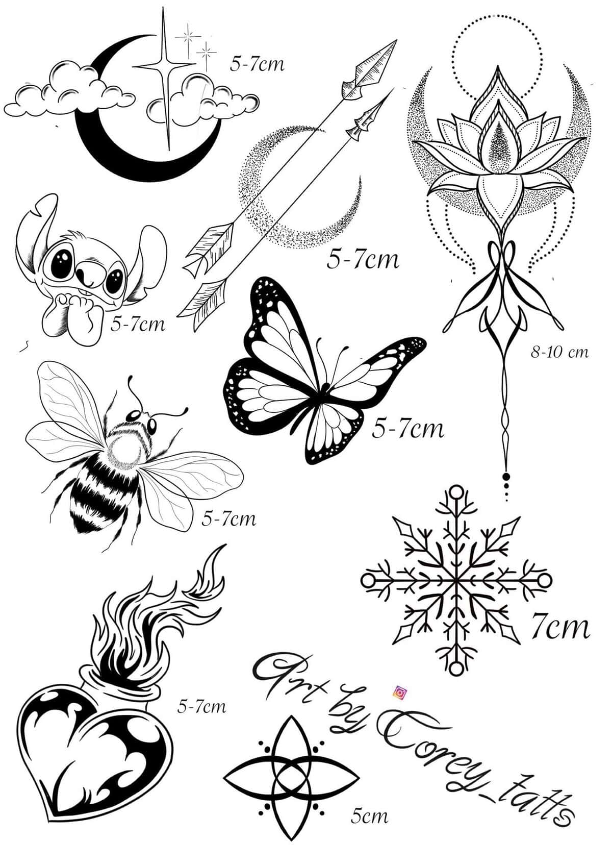Linework Flash Tattoo Design Sheets - Design 13