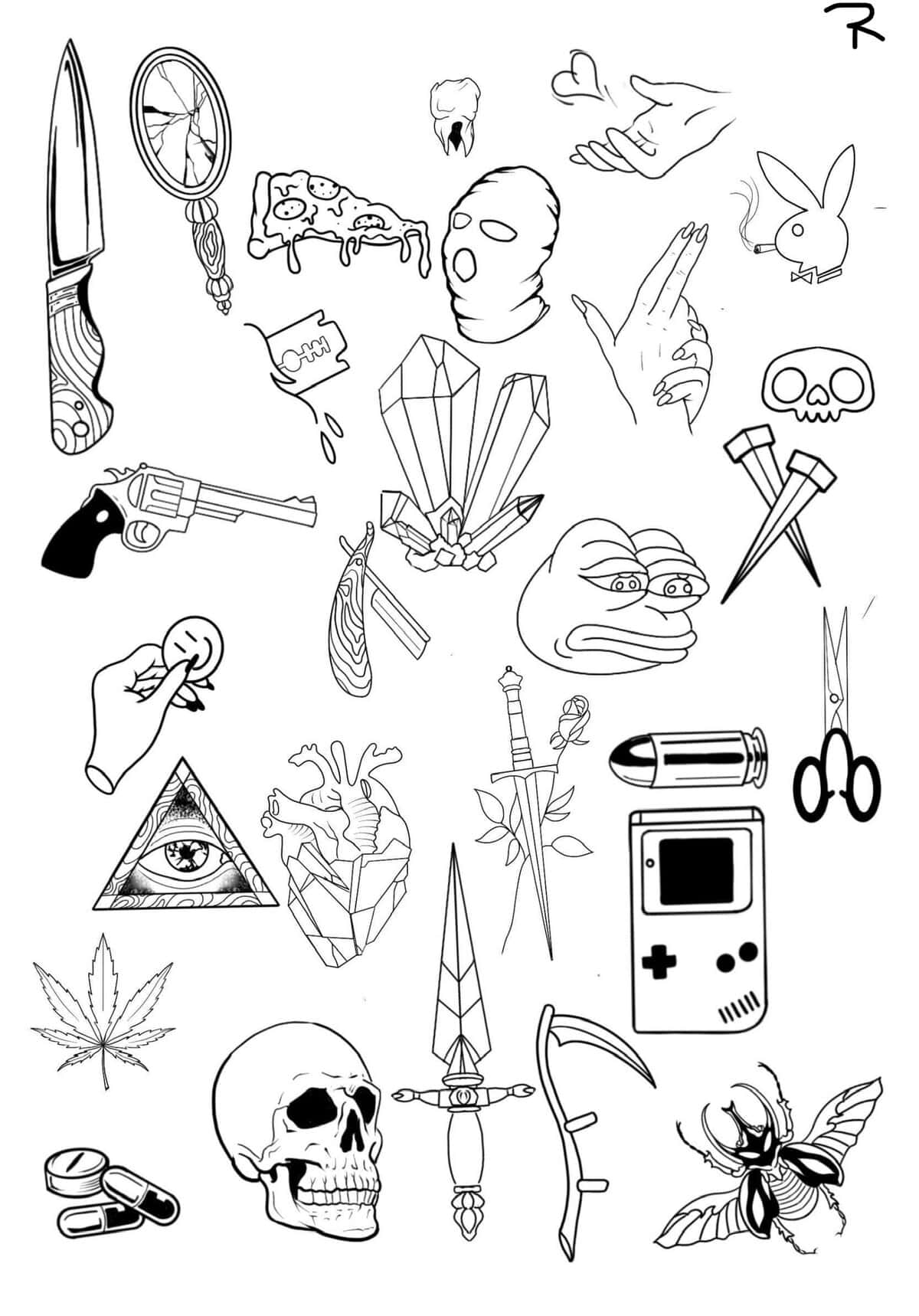 Linework Flash Tattoo Design Sheets - Design 5