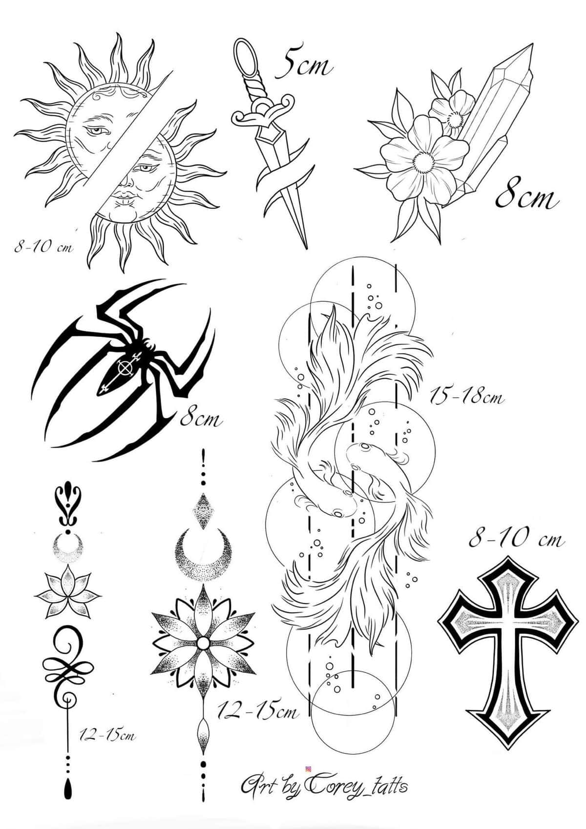 Linework Flash Tattoo Design Sheets - Design 14