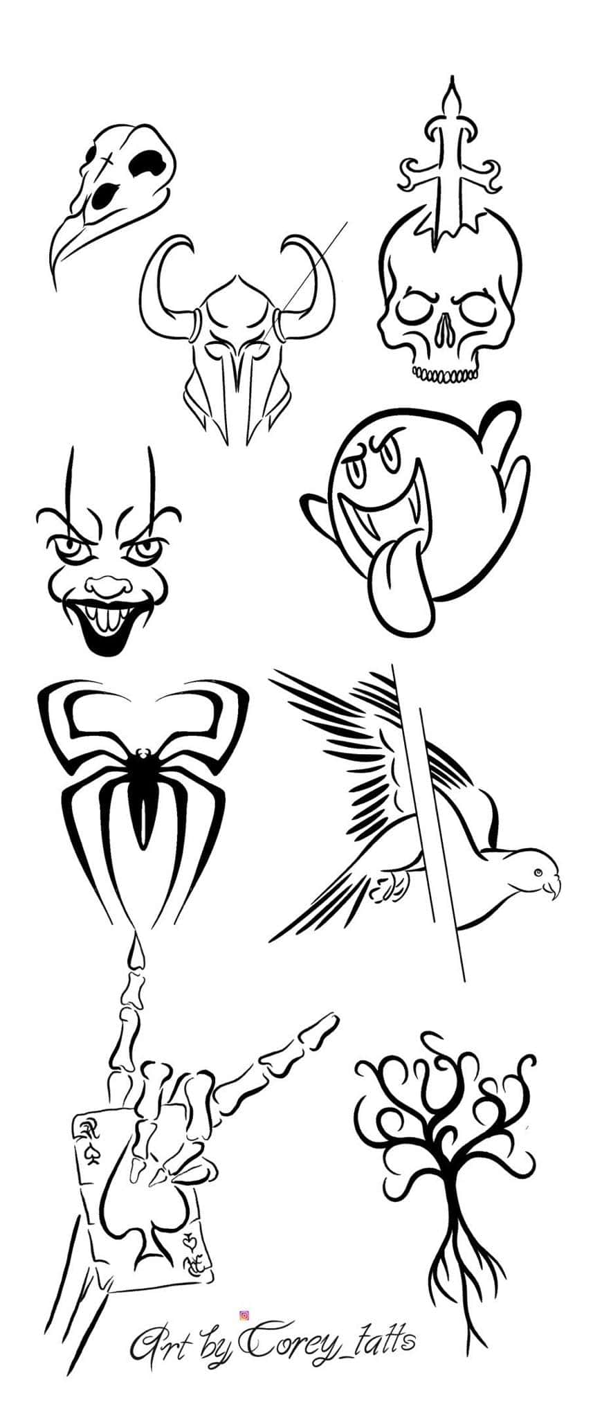 Linework Flash Tattoo Design Sheets - Design 15