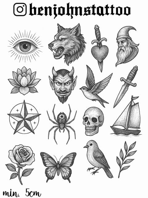 Linework Flash Tattoo Design Sheets - Design 25