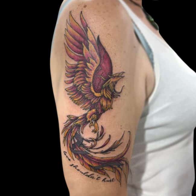 Beckett Pyper Tattoo Artist Animal Fantasy Realism Phoenix Colour Arm Sleeve Tattoo