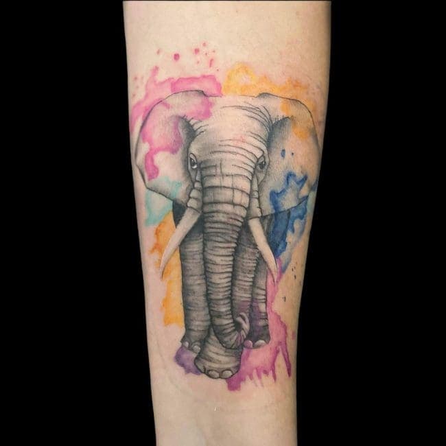 Beckett Tattoo Artist Watercolour Realism Elephant Forearm Tattoo