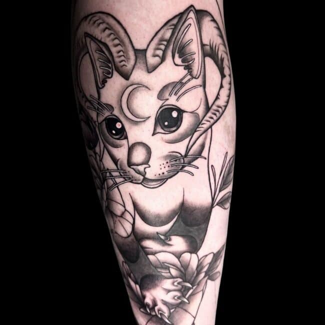 Chelsea Tattoo Artist Neo Traditional Cat Lover Calf Tattoo