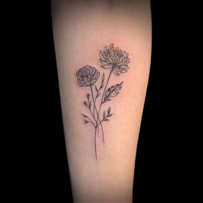 Fine Line Floral Tattoo
