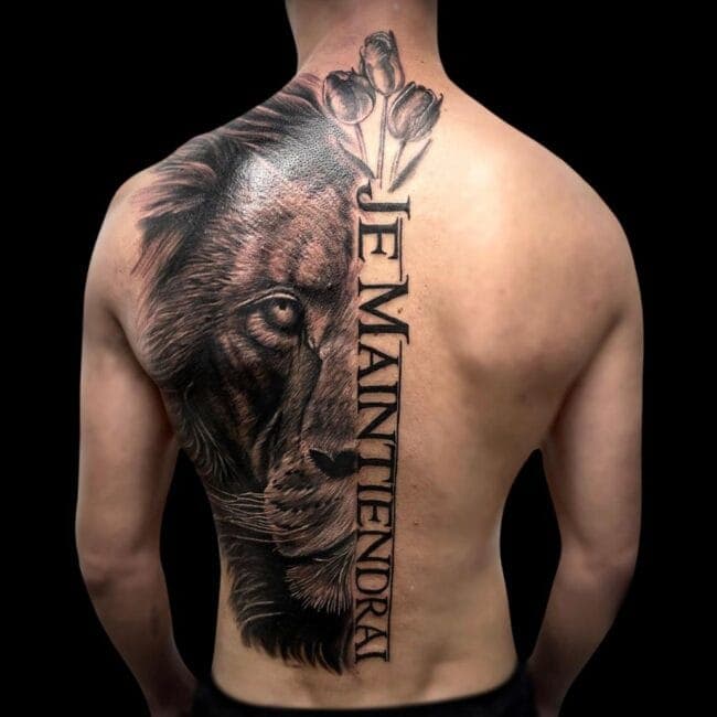 Corey Tattoo Artist Animal Realism Script Lion Big Back Tattoo