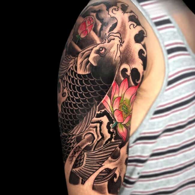 Rafael Zanette Tattoo Artist Japanese Koi Fish Colour Arm Shoulder Tattoo brisbane japanese tattoo
