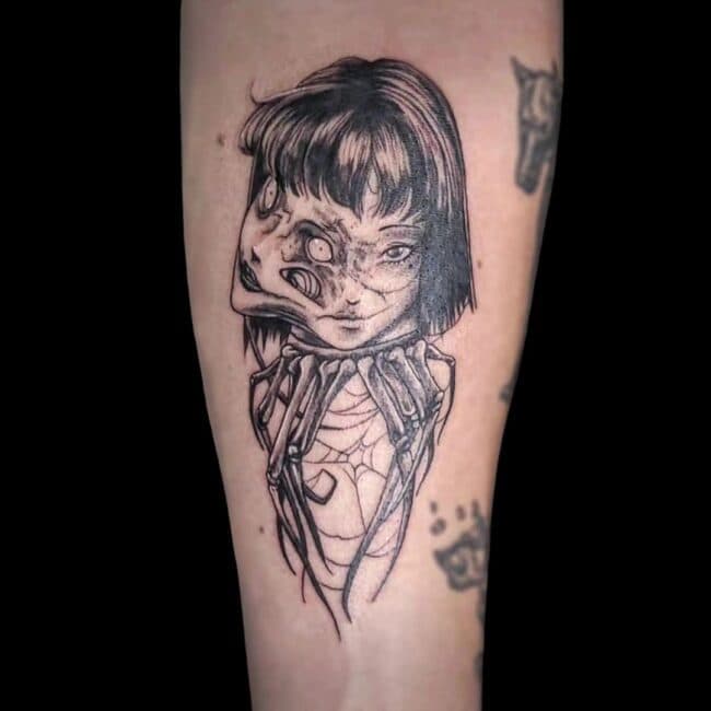 Raurie Tattoo Artist Anime Cartoon Junjiito Girl With Mask Forearm Tattoo
