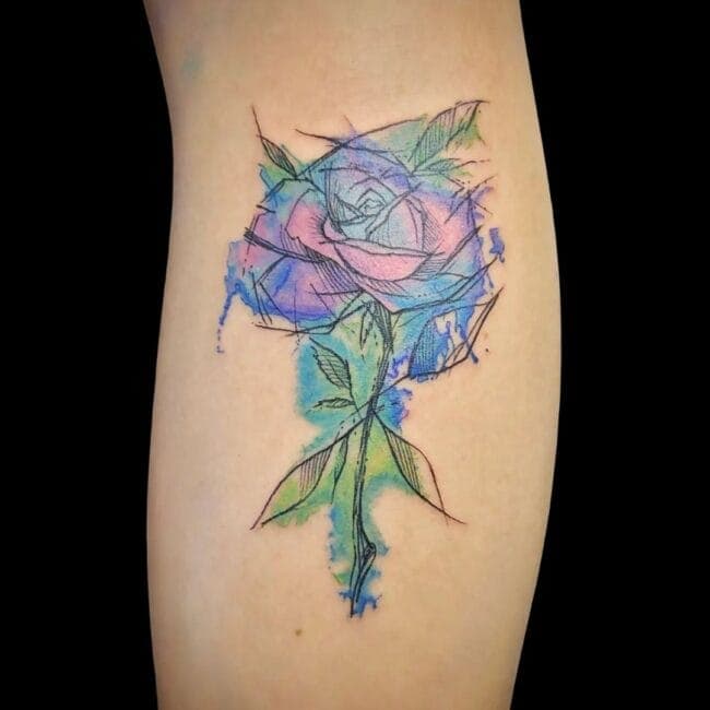 Raurie Tattoo Artist Sketchy Rose Semi Realism Watercolour Forearm Tattoo