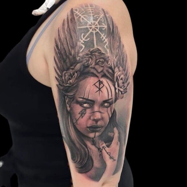 Sunny Tattoo Artist Black And Grey Realism Dark Devil Norse Mythology Arm Sleeve Tattoo