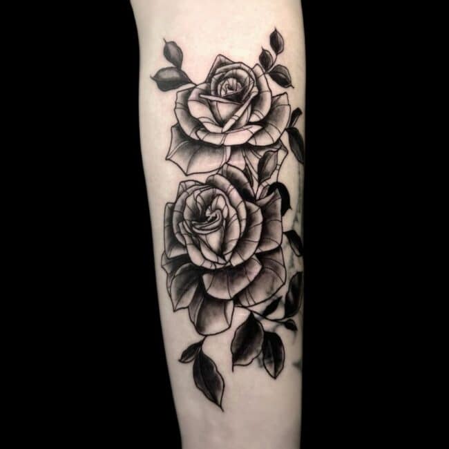 Tiegan Tattoo Artist Fine Line Surrealism Roses Flowers Forearm Tattoo
