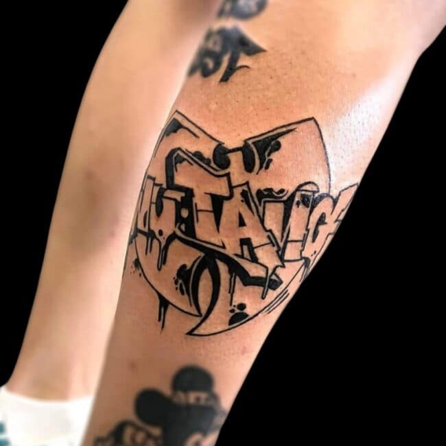 Truth Tattoo Artist Graffiti Script Text Calf Tattoo brisbane graffiti tattoo