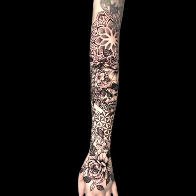 Corey Tattoo Artist Floral Geometric Mandala Sleeve Tattoo