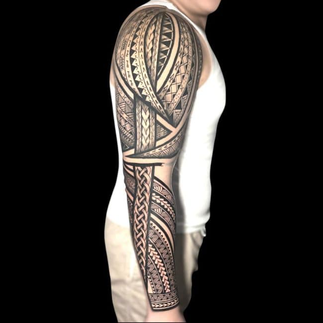 Corey Tattoo Artist Tribal Geometric Full Sleeve Arm Shoulder Tattoo brisbane tribal tattoo