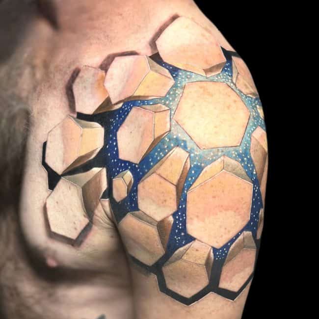 Italo Tattoo Artist Geometric Tattoo Space Theme Shoulder Chest Tattoo
