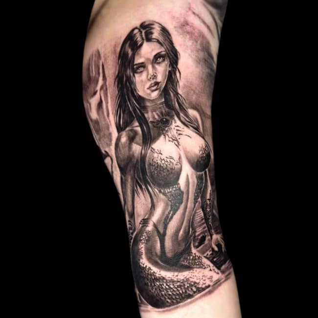 Italo Tattoo Artist Woman Girl Portrait Water Bikini Forearm Tattoo