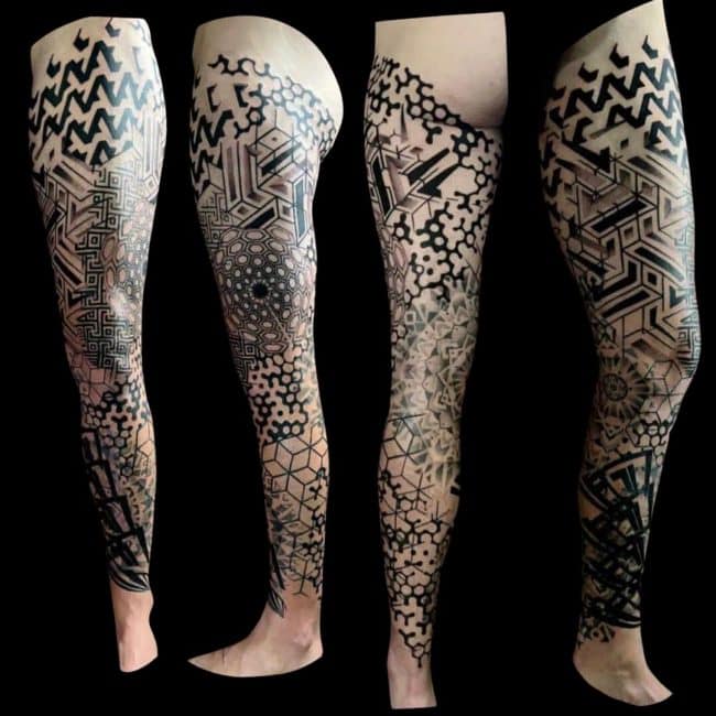 Marto Tattoo Artist Geometric Blackwork Full Leg Calf Shin Tattoo
