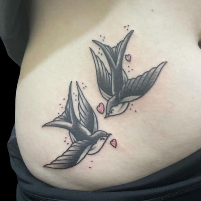 Michael Tattoo Artist Traditional Swallows Heart Stomach Tattoo