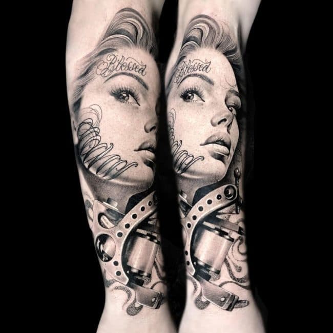 Penno Tattoo Artist Chicano Realism Portrait Woman Face Tattoos Ink Forearm Tattoo