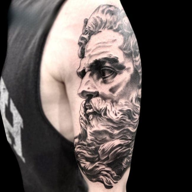 Rafael Tattoo Artist Philosophy Socrates Realism Portrait Sculpture Arm Shoulder Tattoo