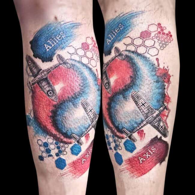 Raurie Tattoo Artist Axis Plane WW2 WaterColour Geometric Forearm Tattoo
