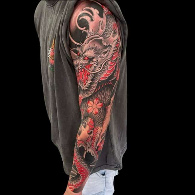 Rhys Tattoo Artist Japanese Neo Traditional Full Sleeve Dragon Fish Tattoo
