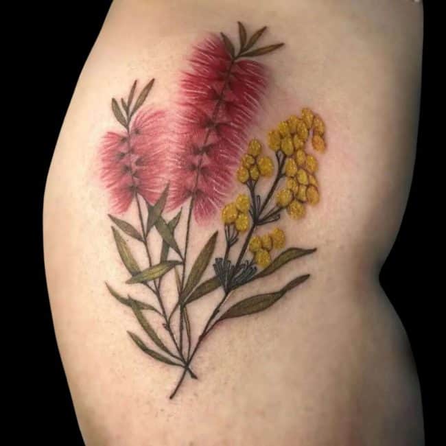 Sheela Tattoo Artist Neo Traditional Flowers Water Colour Leg Tattoo