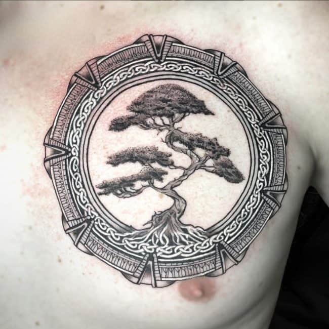 Thor Tattoo Artist Celtic Geometric Tree Chest Tattoo