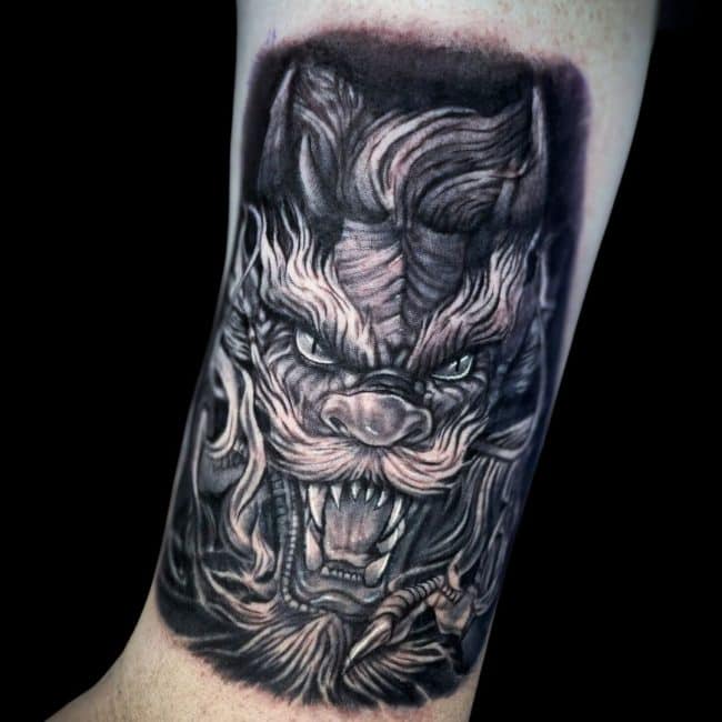 Josh Tattoo Artist Black And Grey Semi Realism Fantasy Dragon Detailed Forearm Tattoo